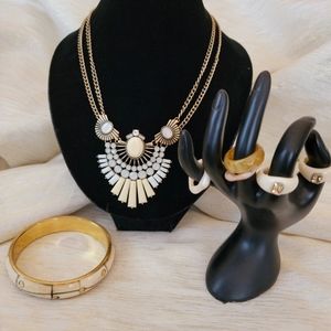 Necklace Aztec Gold Bone Color bracelet with rings